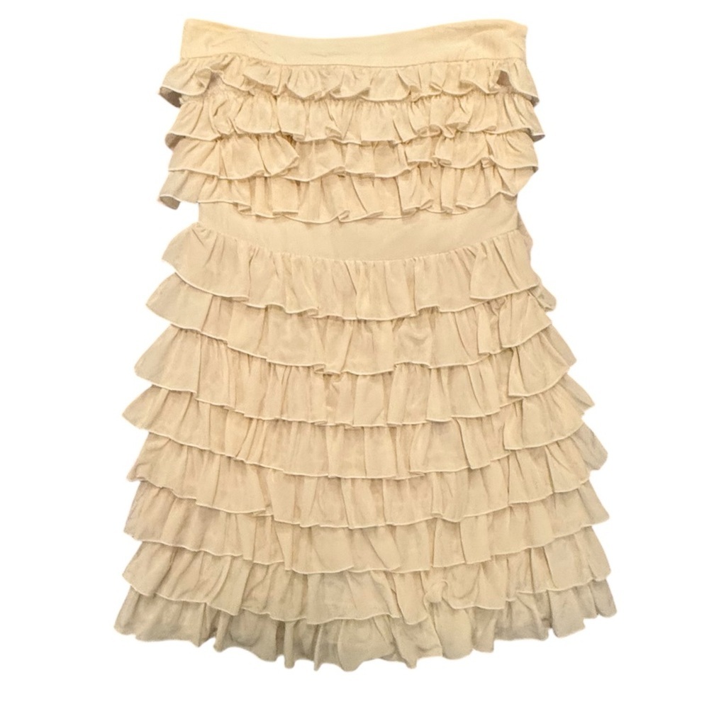 Hunter Dixon 100% Silk Strapless Cream Tiered Ruffle Mini Dress Size 2/XS $328